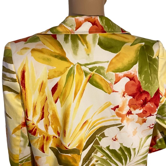VINTAGE LINDA ALLARD FOR ELLEN TRACY PALM TROPICAL HAWAIIAN FLORAL BLAZER  SZ 8P - Picture 9 of 16